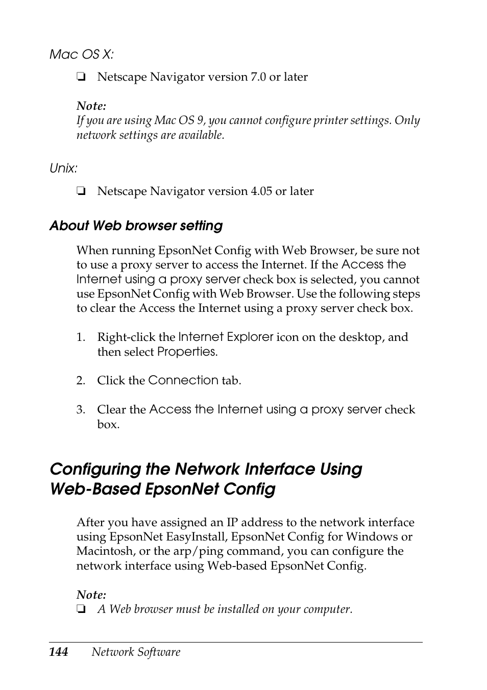Configuring the network interface using web-based, Epsonnet config | Epson COLOR Copy Station 8600 User Manual | Page 144 / 242
