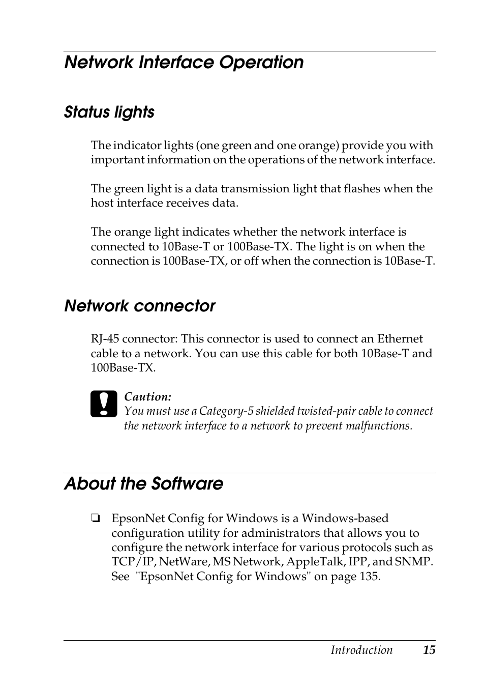 Network interface operation, Status lights, Network connector | About the software, Status lights network connector | Epson COLOR Copy Station 8600 User Manual | Page 15 / 242