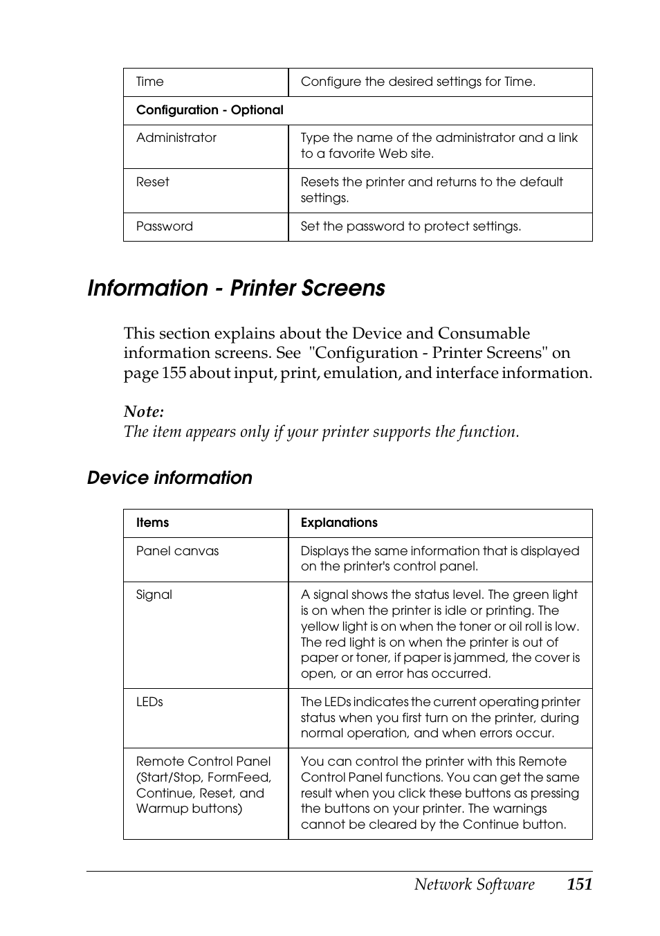 Information - printer screens | Epson COLOR Copy Station 8600 User Manual | Page 151 / 242