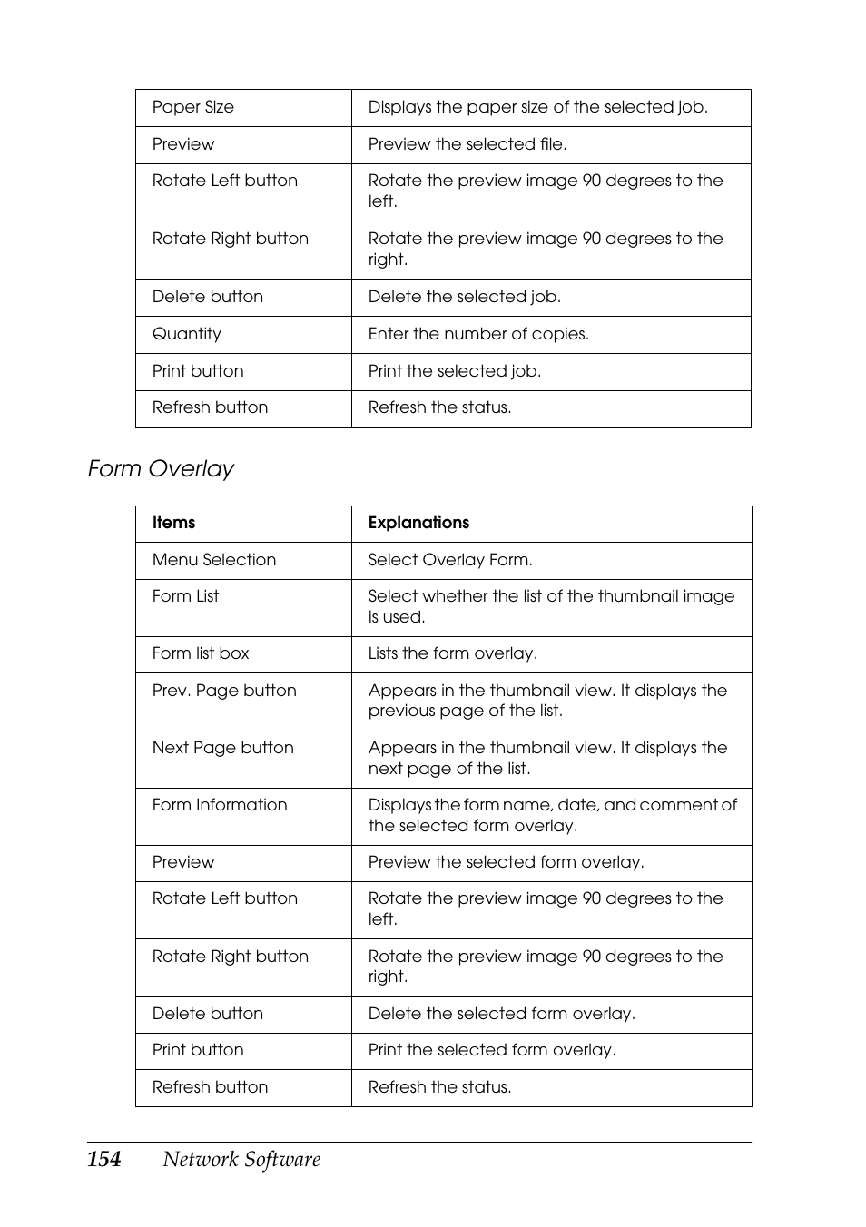 Form overlay, Network software | Epson COLOR Copy Station 8600 User Manual | Page 154 / 242