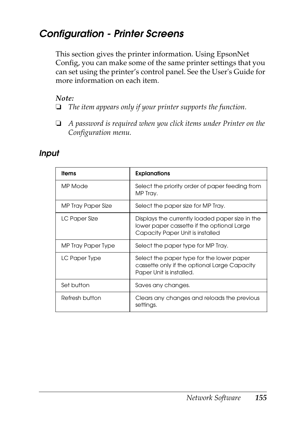 Configuration - printer screens | Epson COLOR Copy Station 8600 User Manual | Page 155 / 242