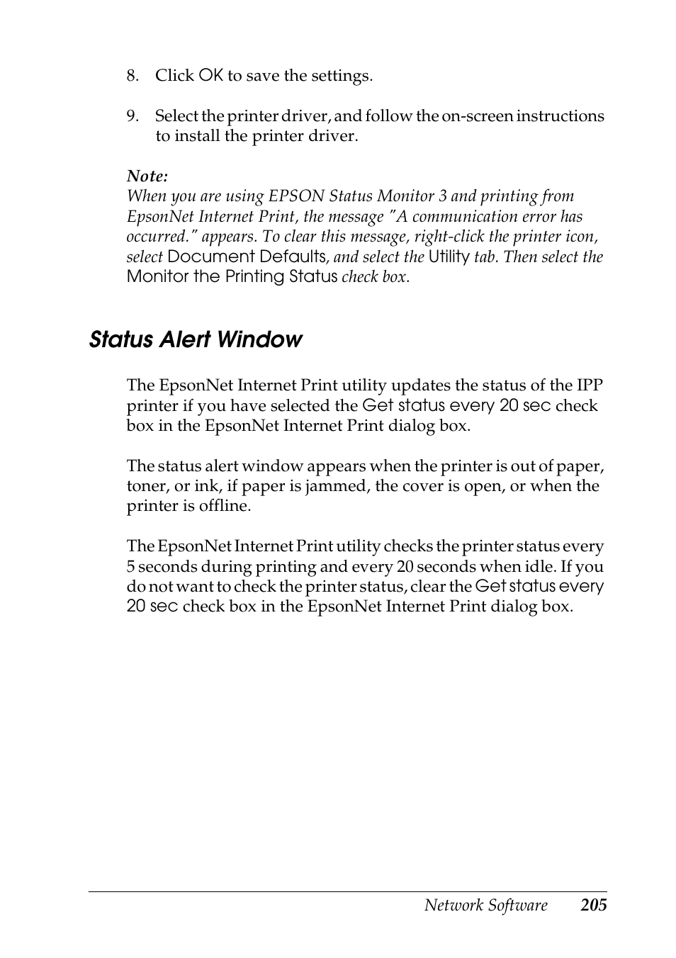 Status alert window | Epson COLOR Copy Station 8600 User Manual | Page 205 / 242