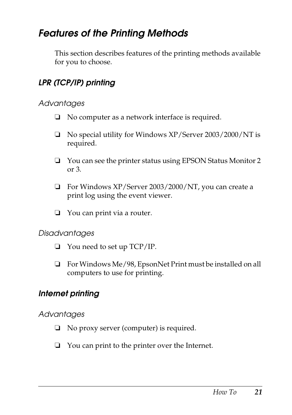 Features of the printing methods | Epson COLOR Copy Station 8600 User Manual | Page 21 / 242