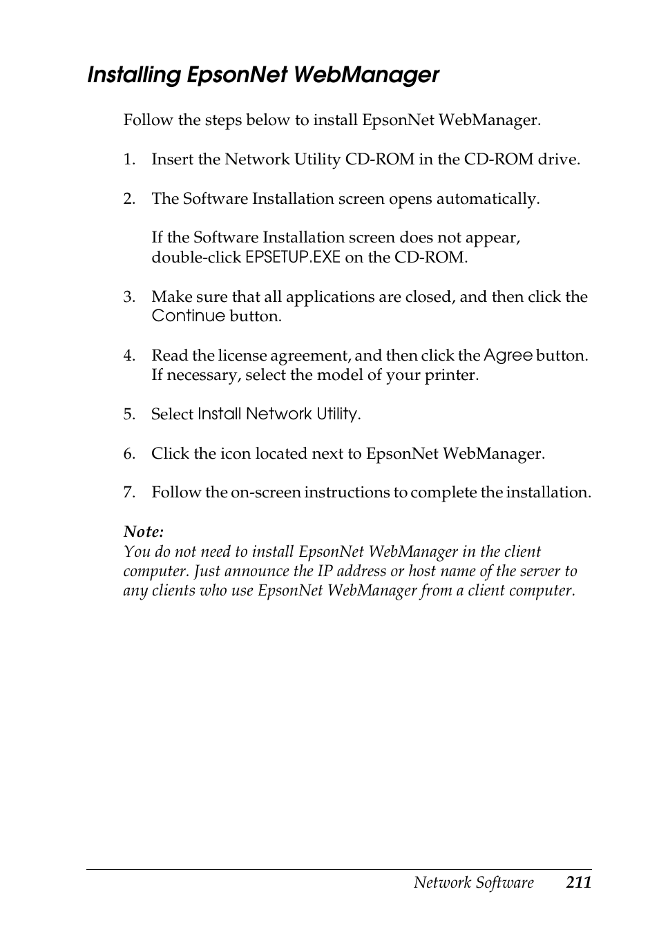 Installing epsonnet webmanager | Epson COLOR Copy Station 8600 User Manual | Page 211 / 242