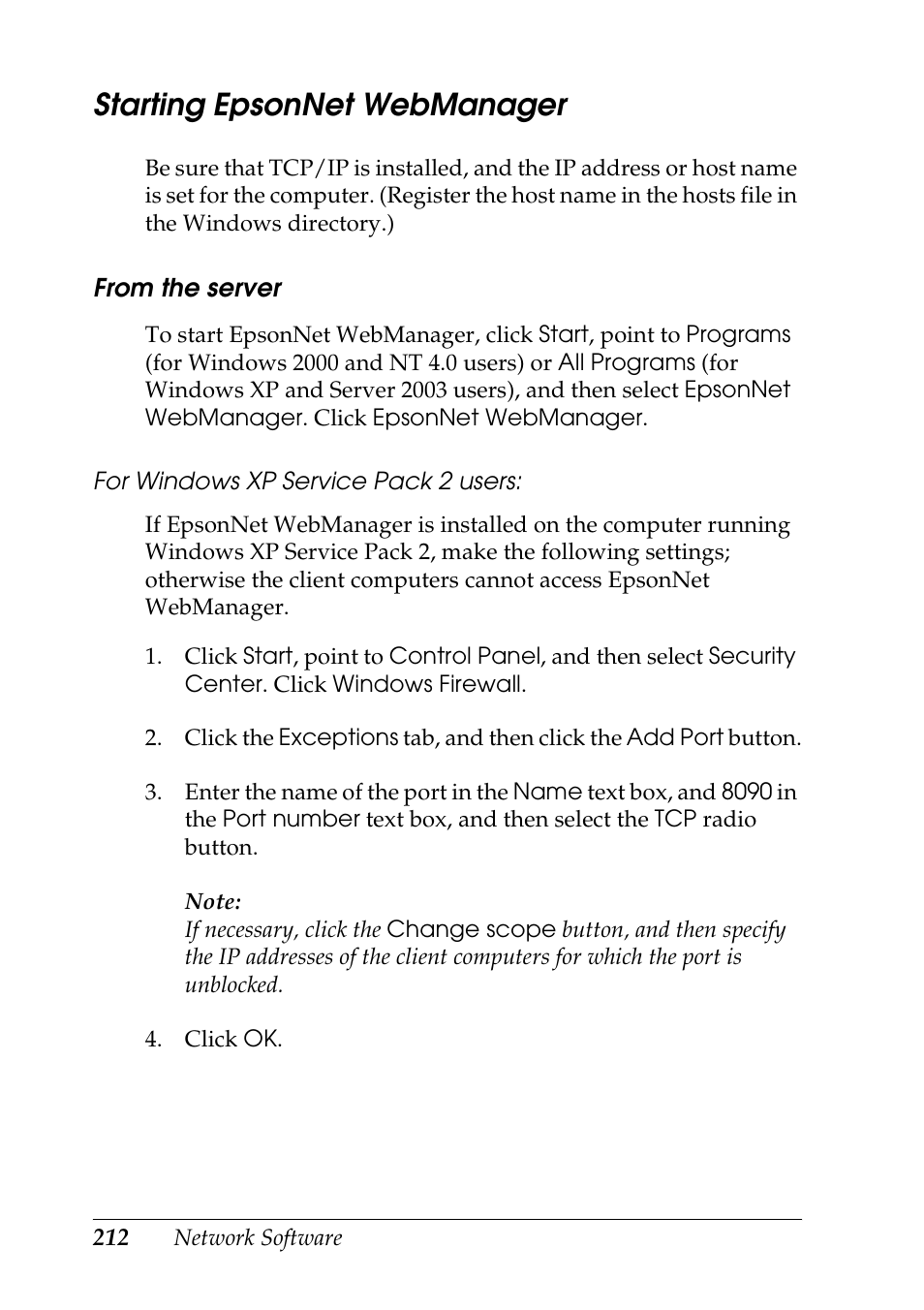 Starting epsonnet webmanager | Epson COLOR Copy Station 8600 User Manual | Page 212 / 242