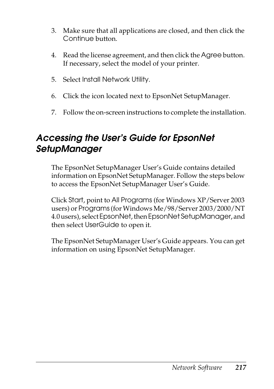 Accessing the user’s guide for epsonnet setup, Manager | Epson COLOR Copy Station 8600 User Manual | Page 217 / 242