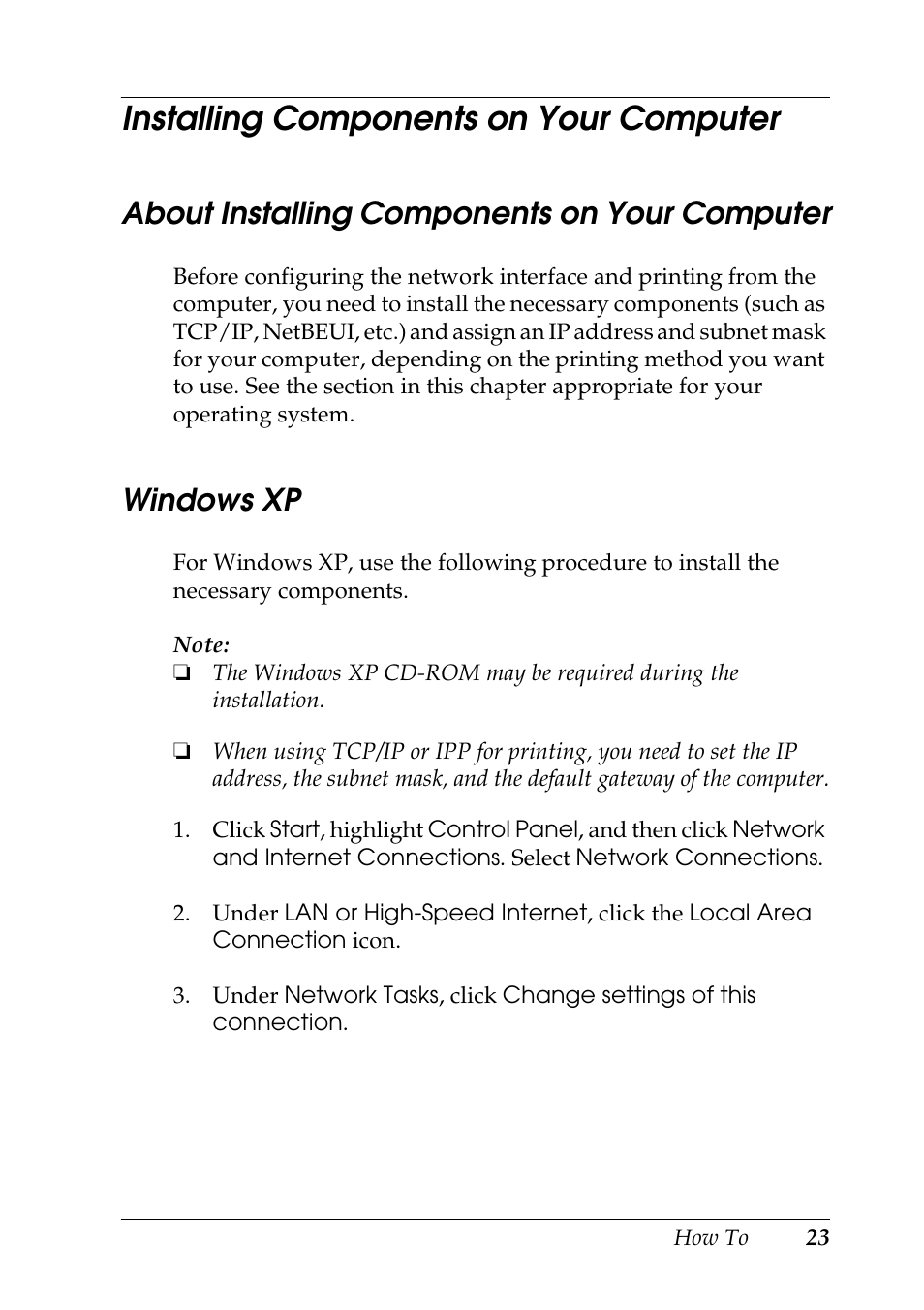 Installing components on your computer, About installing components on your computer, Windows xp | Epson COLOR Copy Station 8600 User Manual | Page 23 / 242