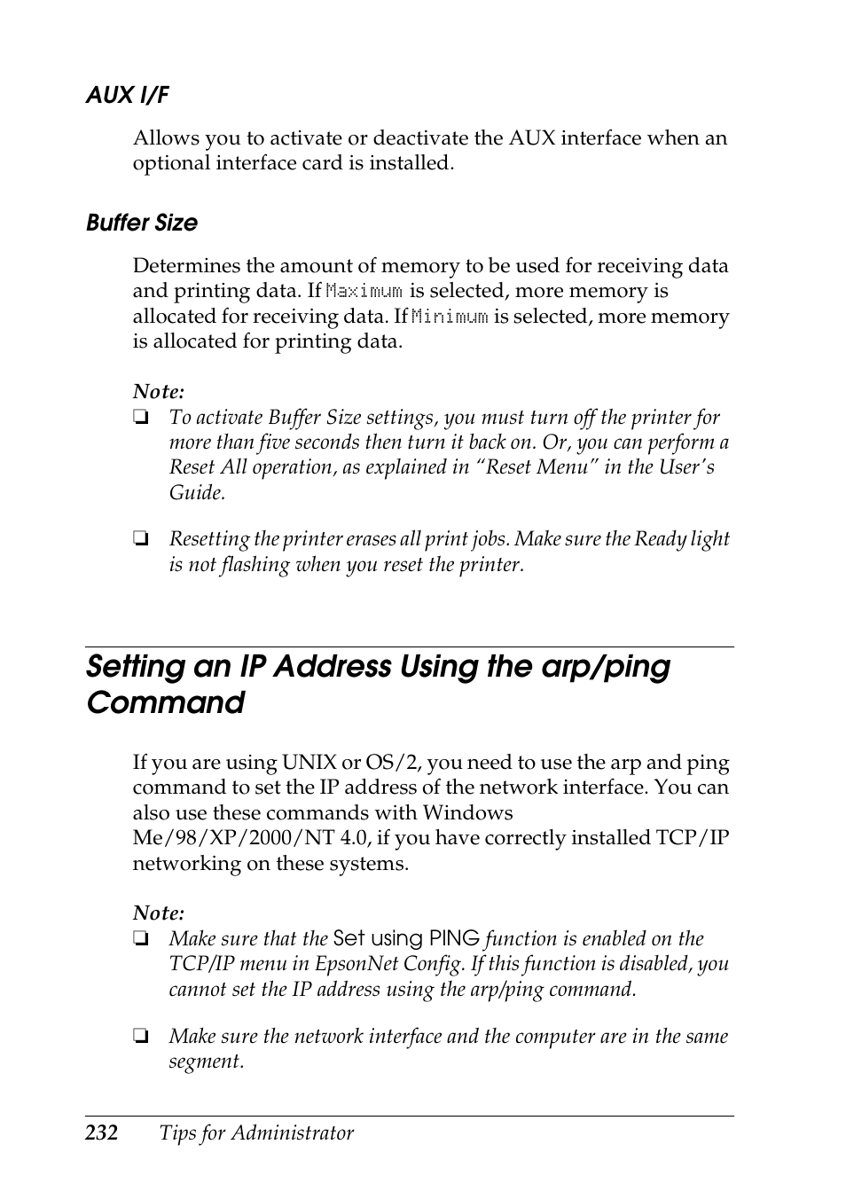 Setting an ip address using the arp/ping command | Epson COLOR Copy Station 8600 User Manual | Page 232 / 242