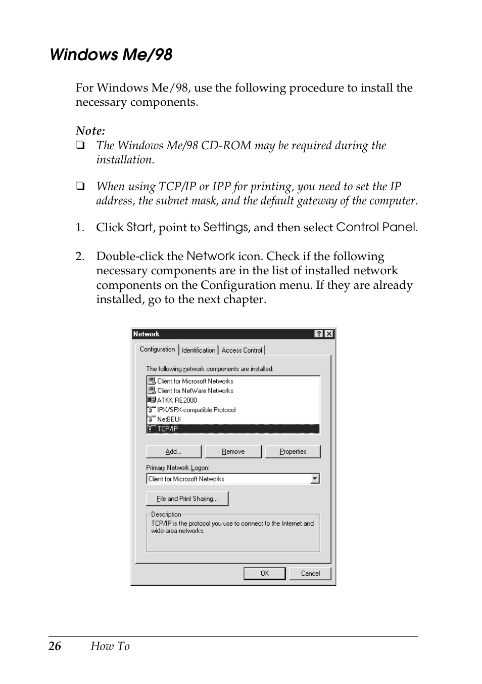 Windows me/98 | Epson COLOR Copy Station 8600 User Manual | Page 26 / 242