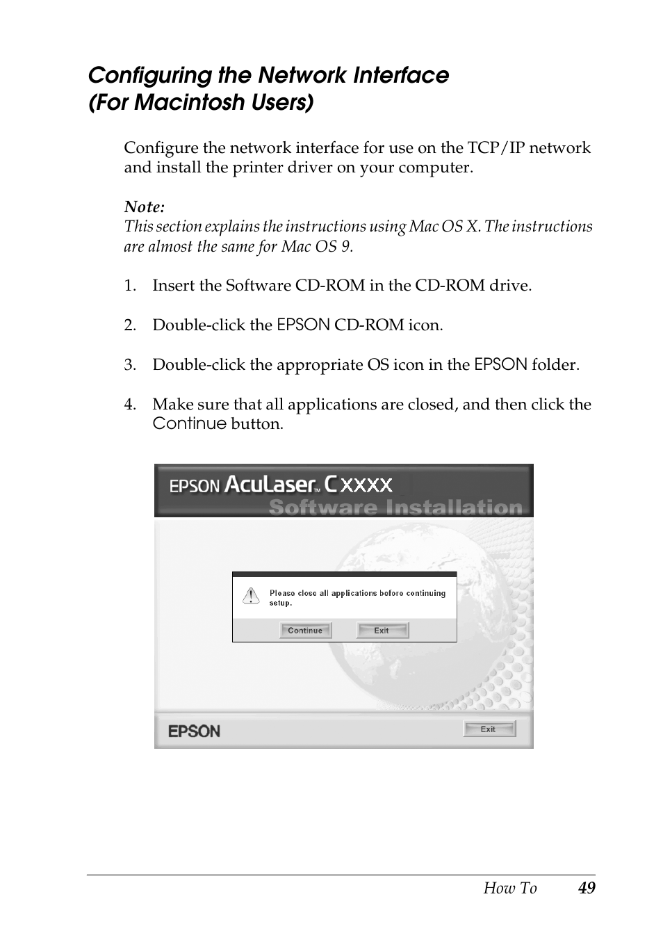 Configuring the network interface, For macintosh users) | Epson COLOR Copy Station 8600 User Manual | Page 49 / 242