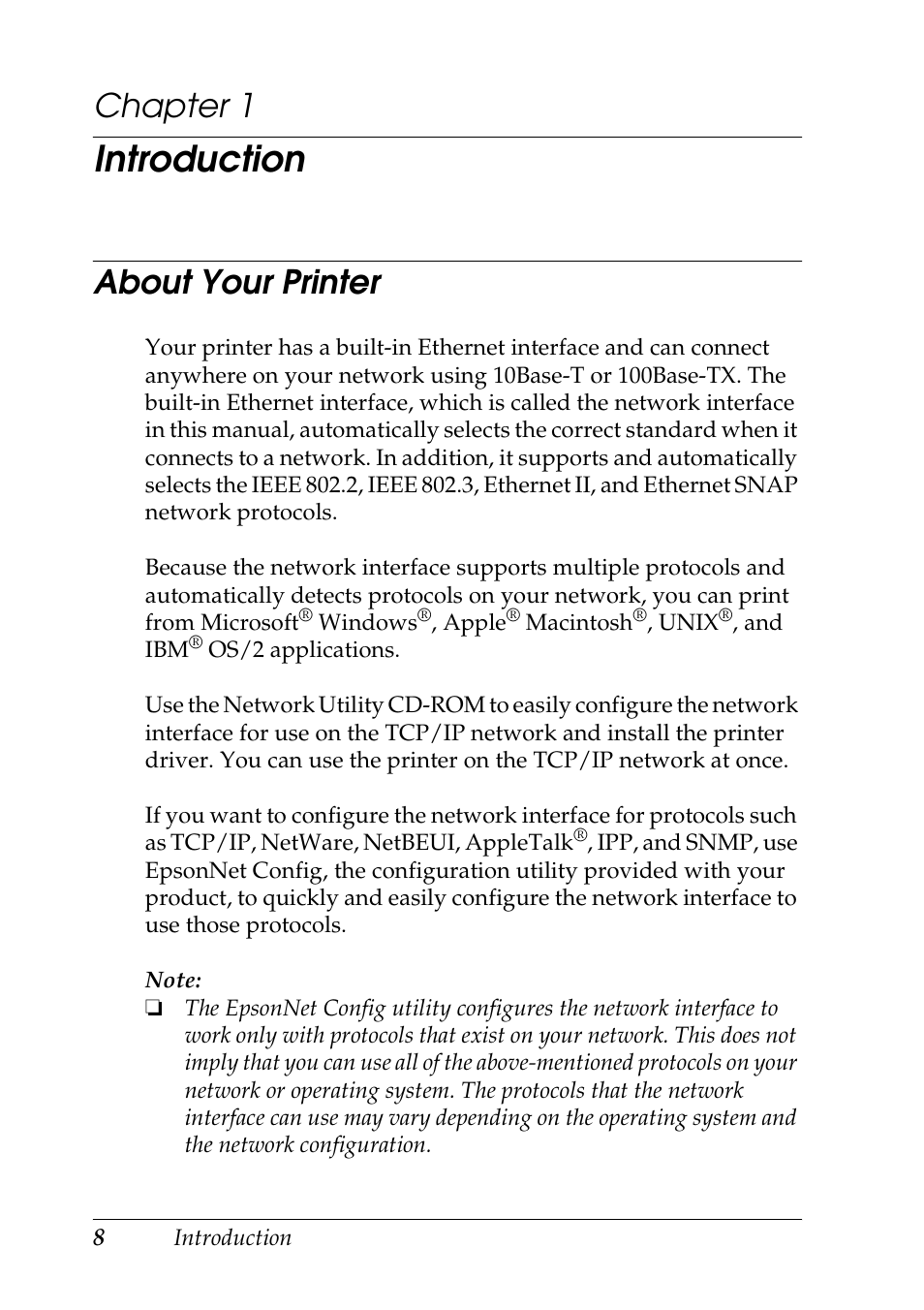 Introduction, About your printer, Chapter 1 | Epson COLOR Copy Station 8600 User Manual | Page 8 / 242