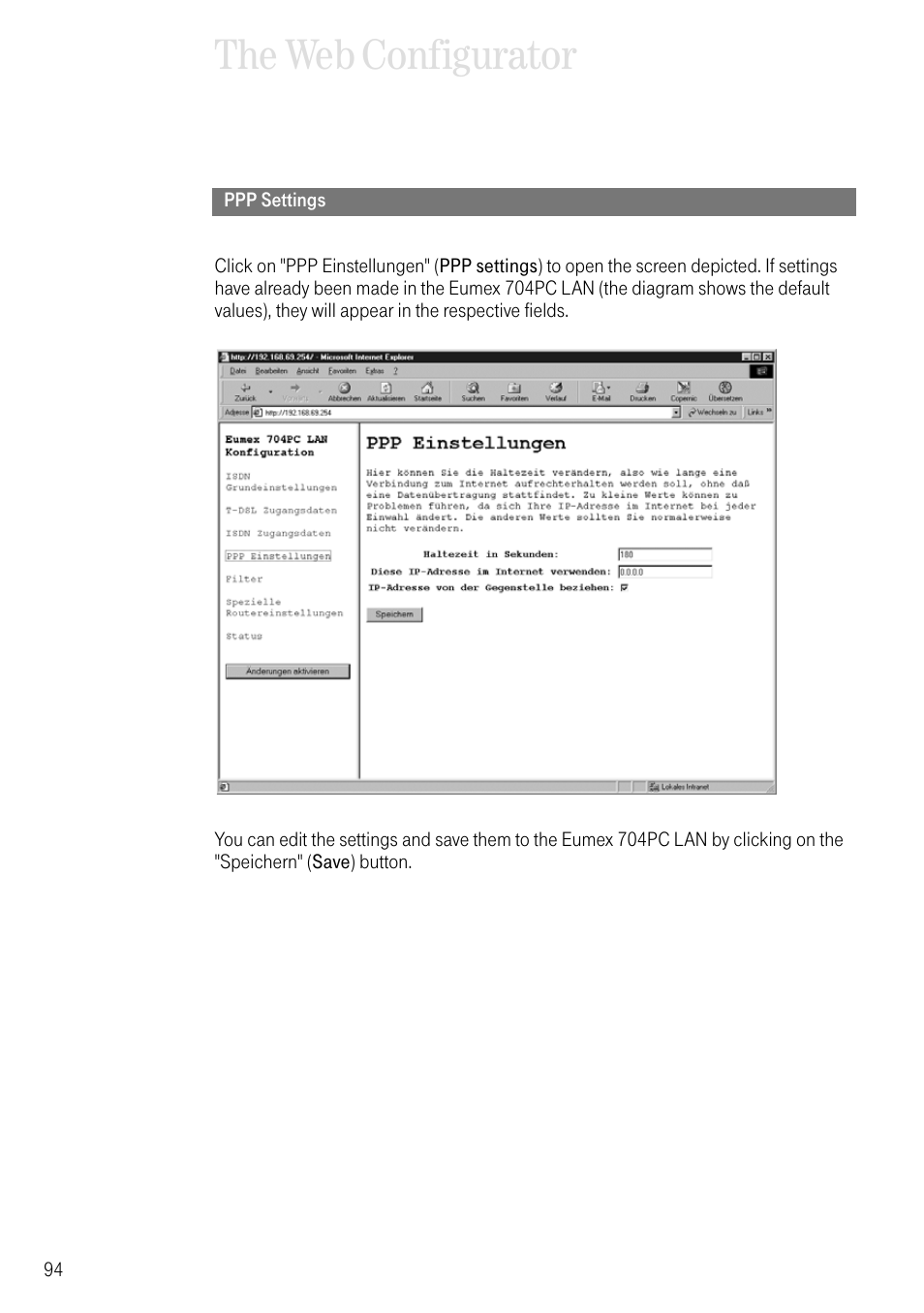 Ppp settings, The web configurator | Deutsche Telekom 704PC User Manual | Page 102 / 120