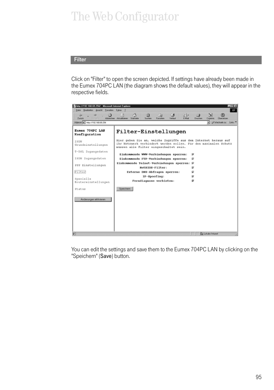 Filter, The web configurator | Deutsche Telekom 704PC User Manual | Page 103 / 120