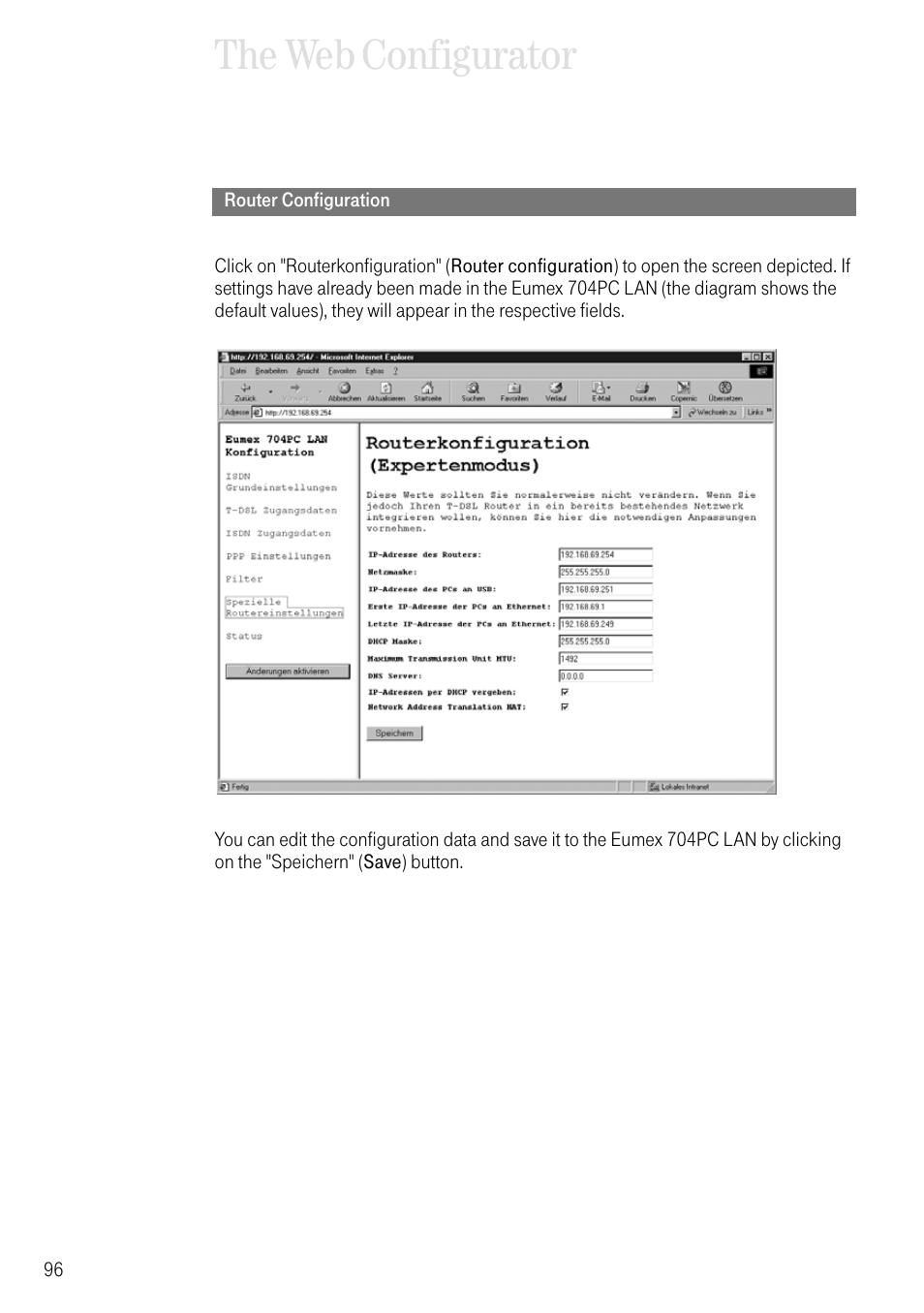 Router configuration, The web configurator | Deutsche Telekom 704PC User Manual | Page 104 / 120