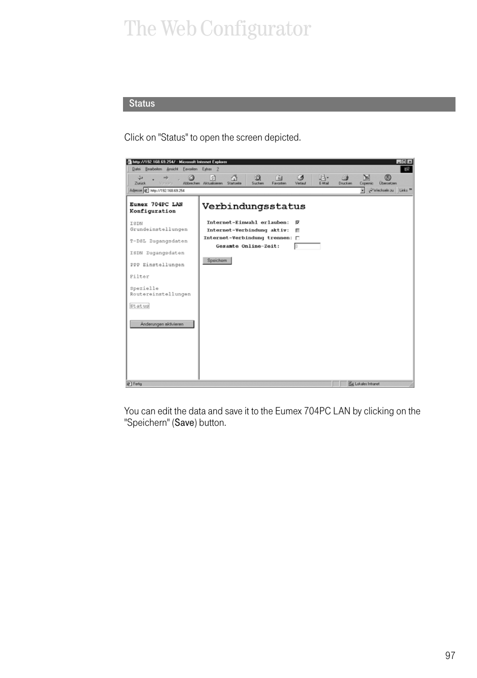 Status, The web configurator | Deutsche Telekom 704PC User Manual | Page 105 / 120