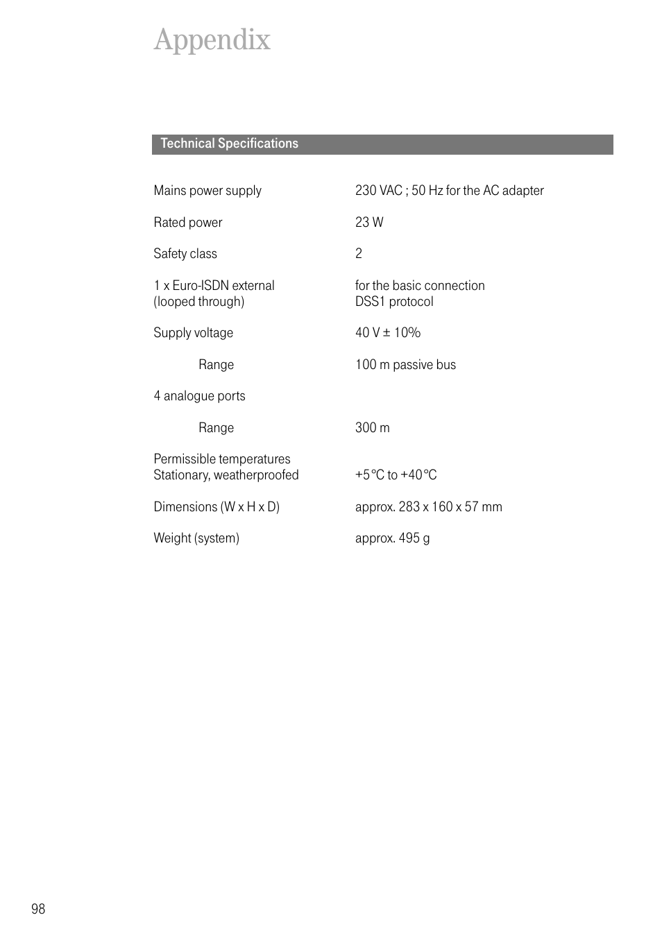 Appendix, Technical specifications | Deutsche Telekom 704PC User Manual | Page 106 / 120
