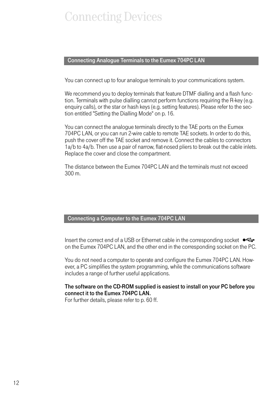 Connecting a computer to the eumex 704pc lan, Connecting devices | Deutsche Telekom 704PC User Manual | Page 20 / 120