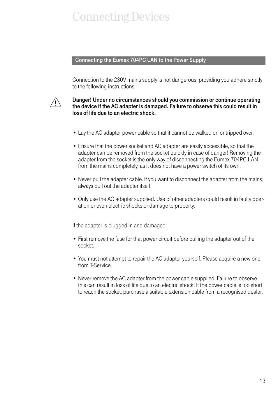 Connecting the eumex 704pc lan to the power supply, Connecting devices | Deutsche Telekom 704PC User Manual | Page 21 / 120