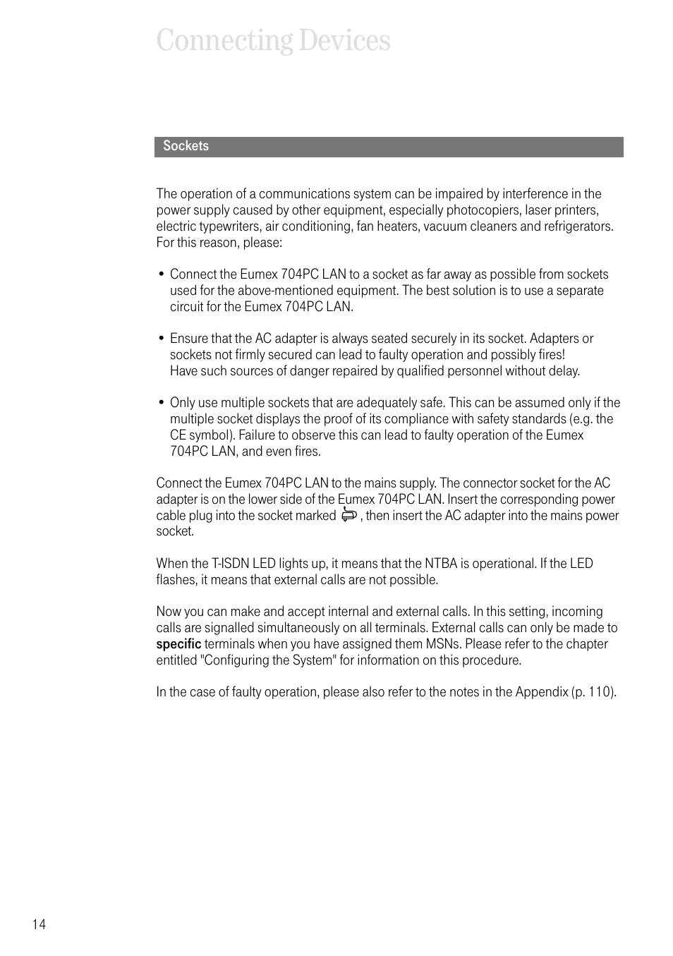 Sockets, Connecting devices | Deutsche Telekom 704PC User Manual | Page 22 / 120