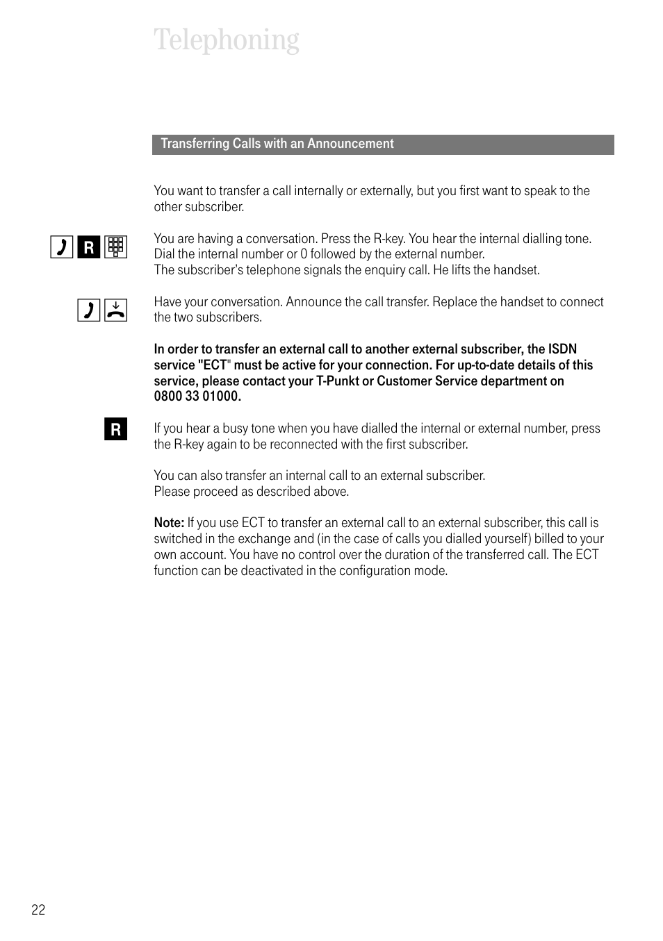 Transferring calls with an announcement, Telephoning gespräch weitergeben | Deutsche Telekom 704PC User Manual | Page 30 / 120