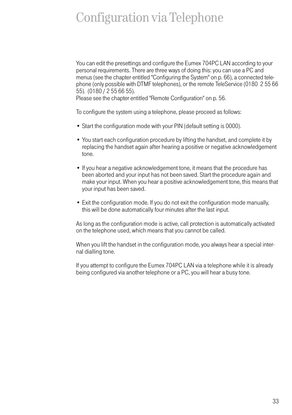 Configuration via telephone | Deutsche Telekom 704PC User Manual | Page 41 / 120