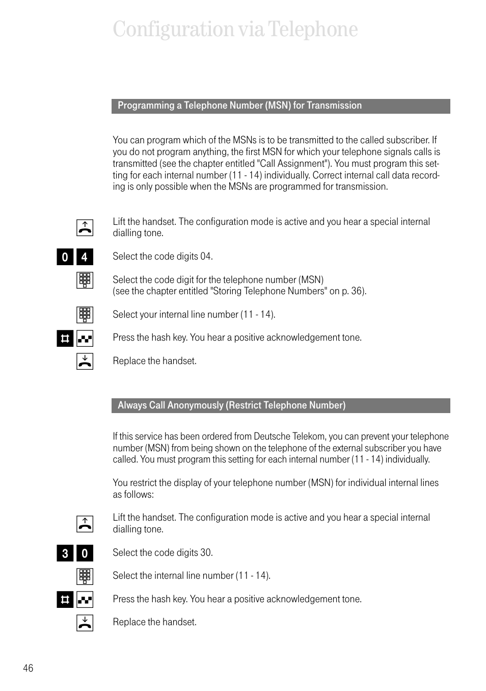 Configuration via telephone, B0 4 t t # q d b 3 0 t # q d | Deutsche Telekom 704PC User Manual | Page 54 / 120