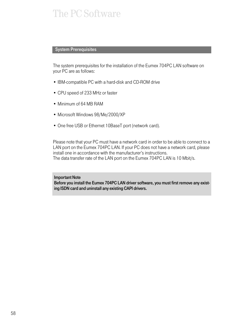 System prerequisites, The pc software | Deutsche Telekom 704PC User Manual | Page 66 / 120