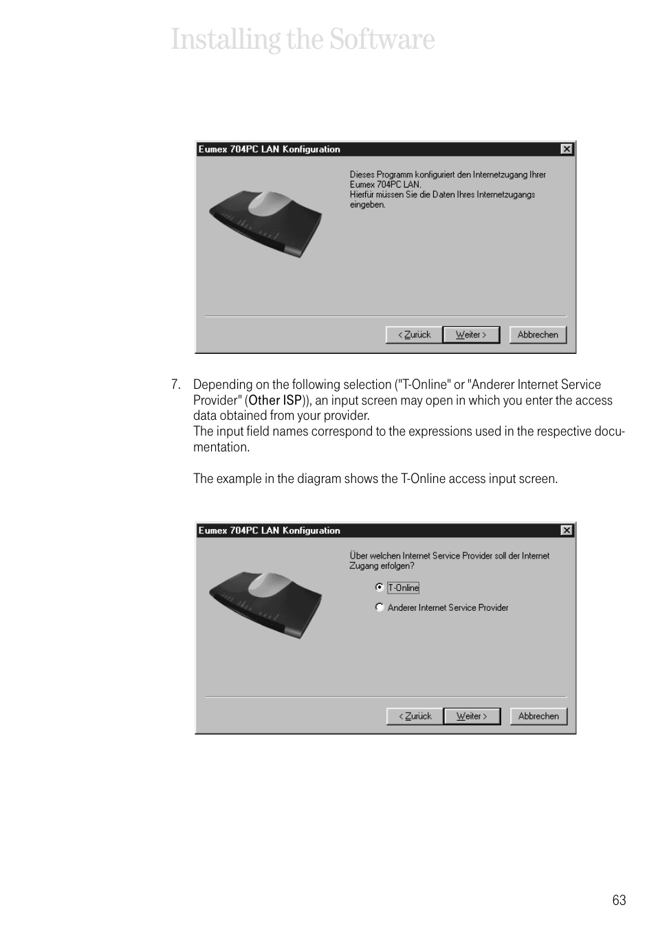 Installing the software | Deutsche Telekom 704PC User Manual | Page 71 / 120