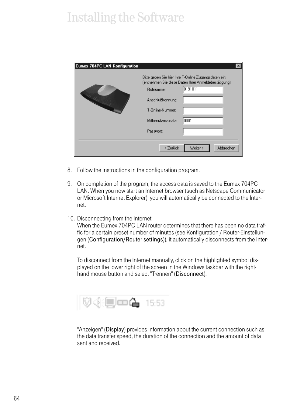 Installing the software | Deutsche Telekom 704PC User Manual | Page 72 / 120