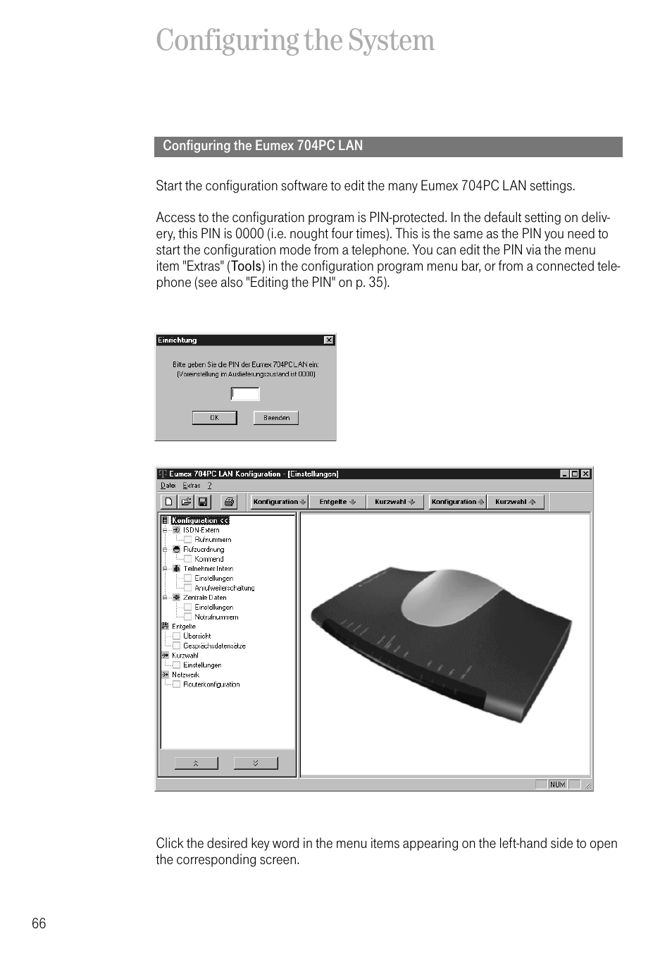 Configuring the system, Configuring the eumex 704pc lan | Deutsche Telekom 704PC User Manual | Page 74 / 120