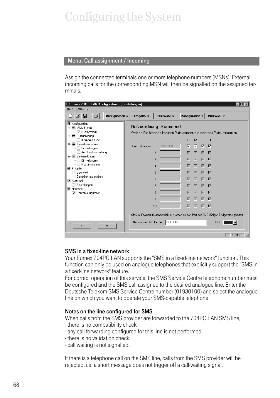 Menu: call assignment / incoming, Configuring the system | Deutsche Telekom 704PC User Manual | Page 76 / 120