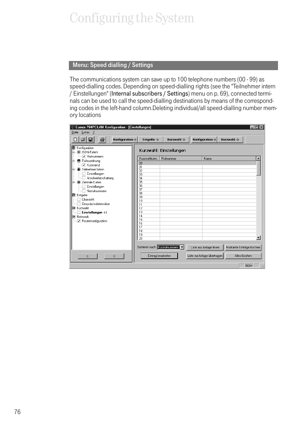 Menu: speed dialling / settings, Configuring the system | Deutsche Telekom 704PC User Manual | Page 84 / 120