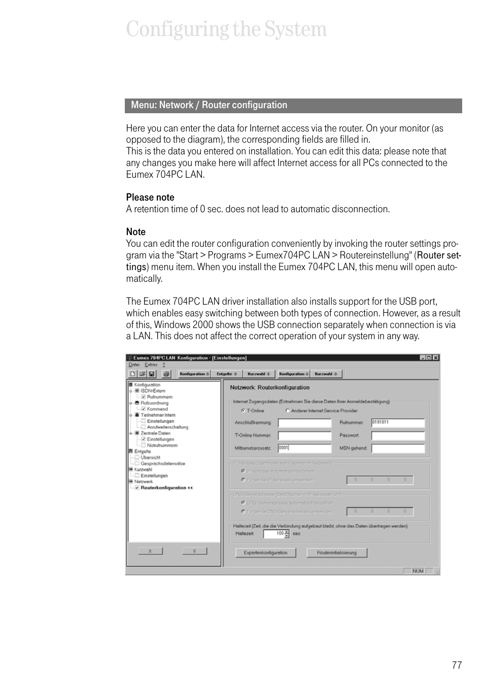 Menu: network / router configuration, Configuring the system | Deutsche Telekom 704PC User Manual | Page 85 / 120