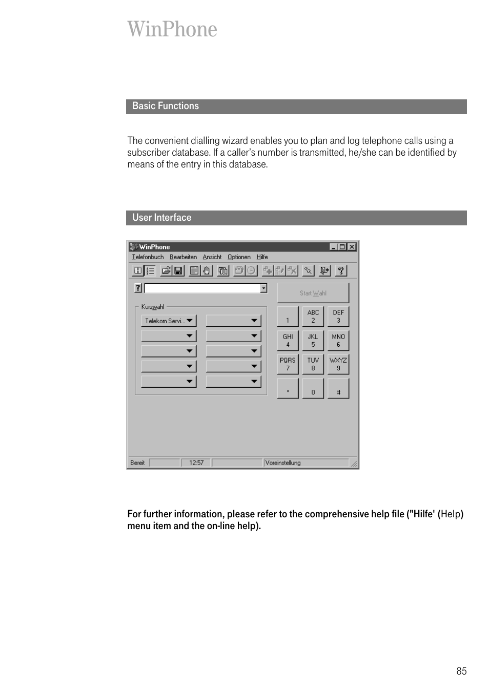 Winphone, Basic functions, User interface | Deutsche Telekom 704PC User Manual | Page 93 / 120