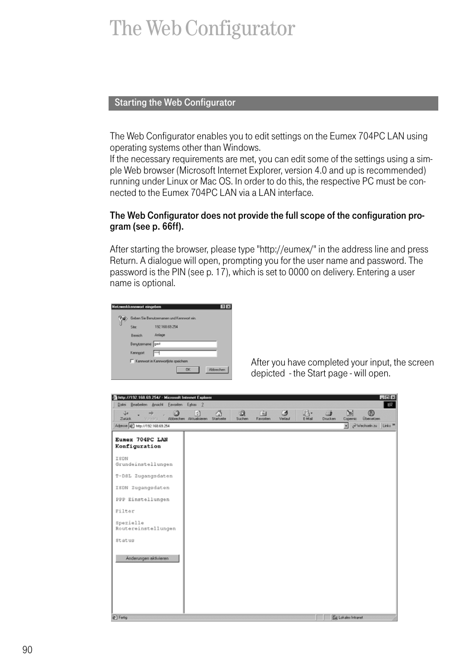 The web configurator, Starting the web configurator | Deutsche Telekom 704PC User Manual | Page 98 / 120