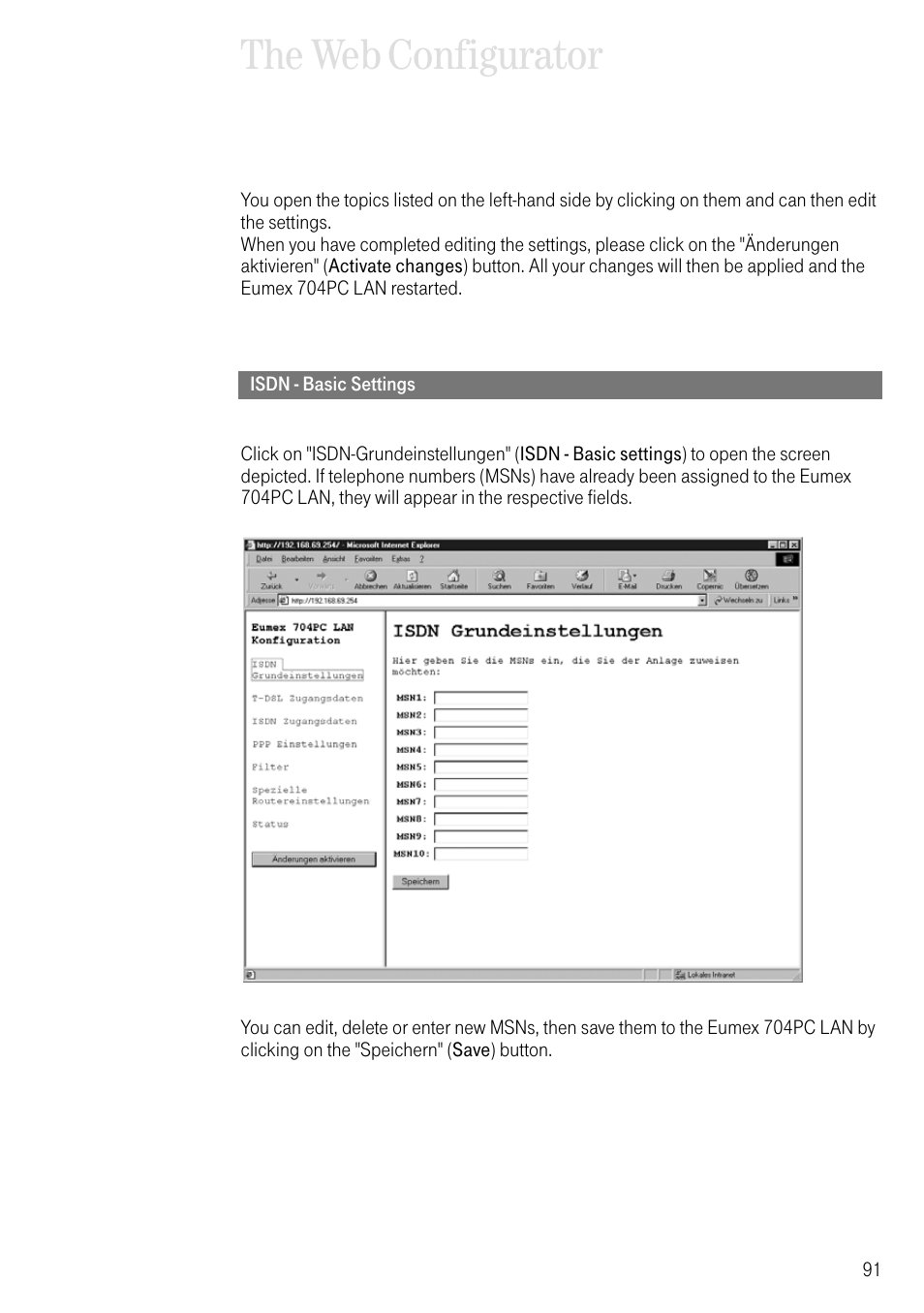 Isdn - basic settings, The web configurator | Deutsche Telekom 704PC User Manual | Page 99 / 120