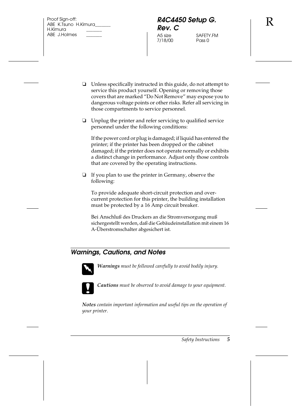 Warnings, cautions, and notes | Epson EPL-C8200 User Manual | Page 13 / 90