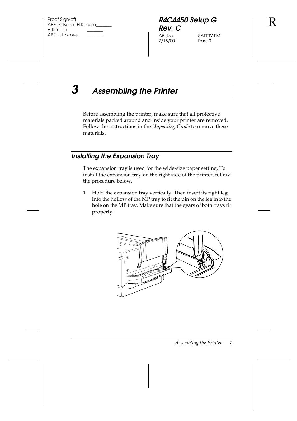3 assembling the printer, Installing the expansion tray, Assembling the printer | Epson EPL-C8200 User Manual | Page 15 / 90