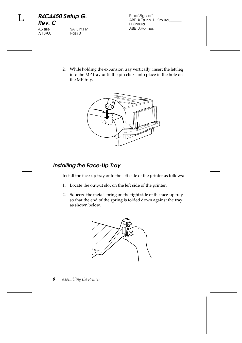 Installing the face-up tray | Epson EPL-C8200 User Manual | Page 16 / 90