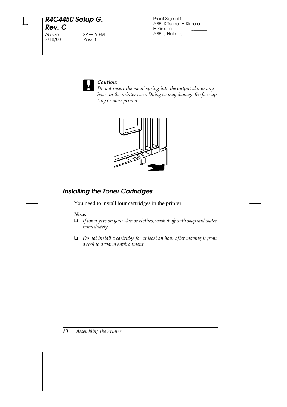 Installing the toner cartridges | Epson EPL-C8200 User Manual | Page 18 / 90