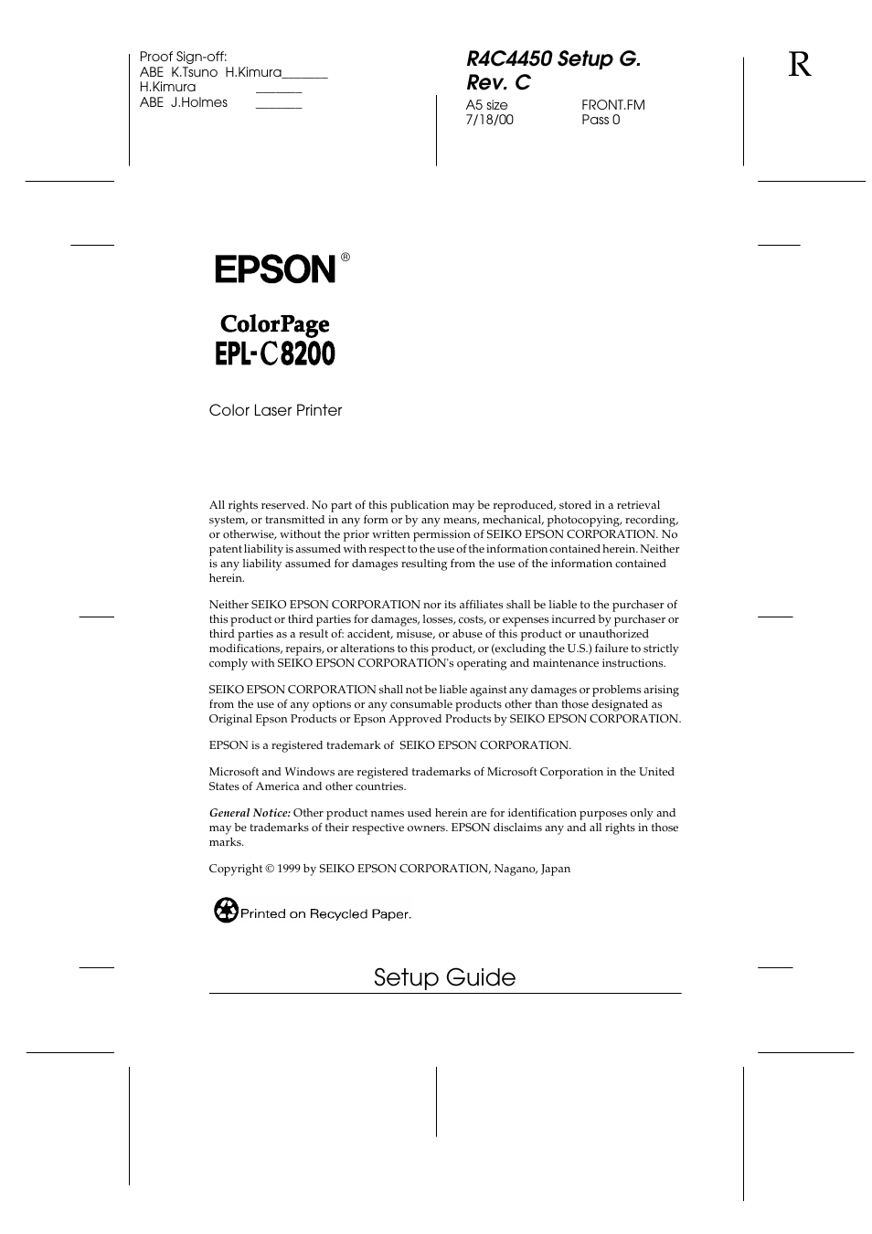 Setup guide | Epson EPL-C8200 User Manual | Page 3 / 90