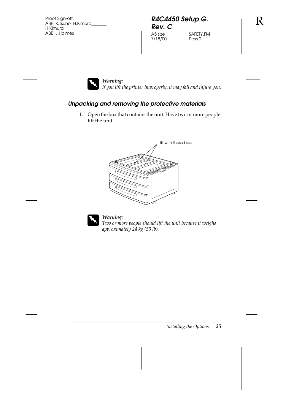 Unpacking and removing the protective materials | Epson EPL-C8200 User Manual | Page 33 / 90