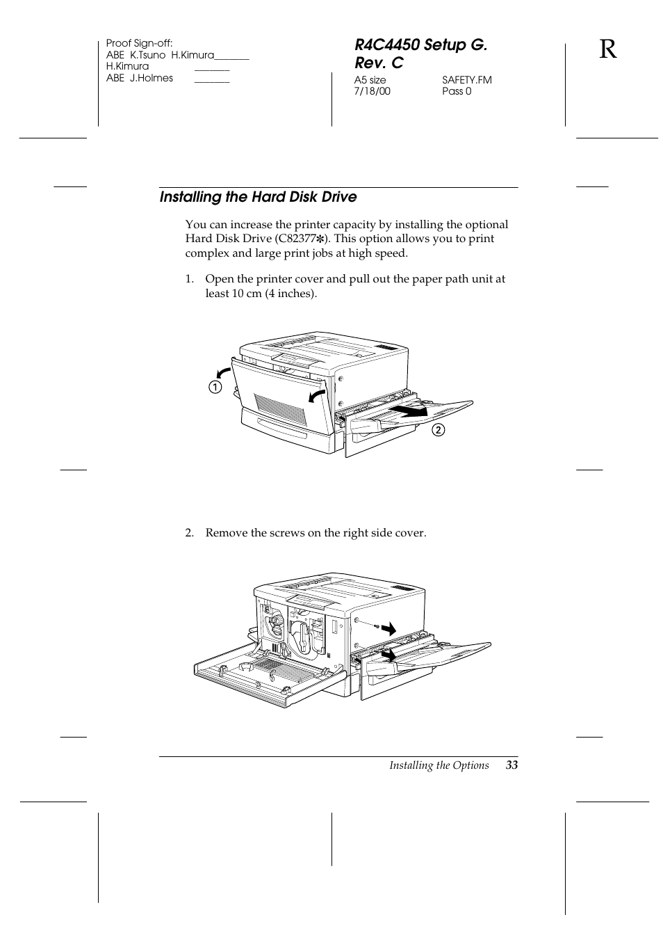 Installing the hard disk drive | Epson EPL-C8200 User Manual | Page 41 / 90