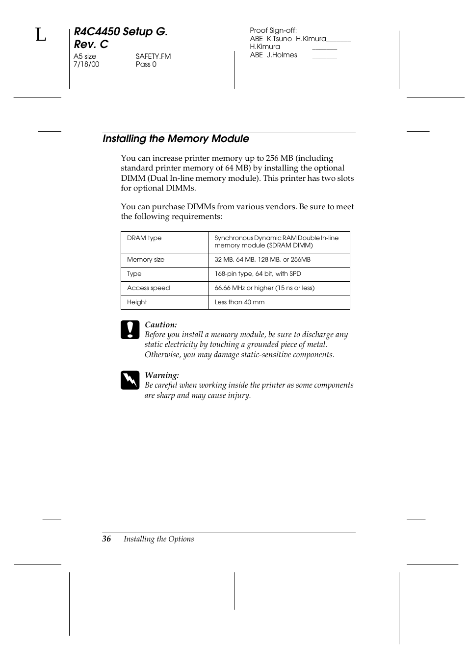 Installing the memory module | Epson EPL-C8200 User Manual | Page 44 / 90