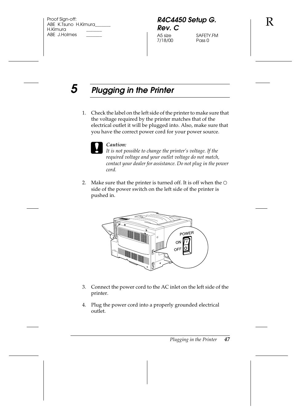 5 plugging in the printer, Plugging in the printer, Safety information | Epson EPL-C8200 User Manual | Page 55 / 90
