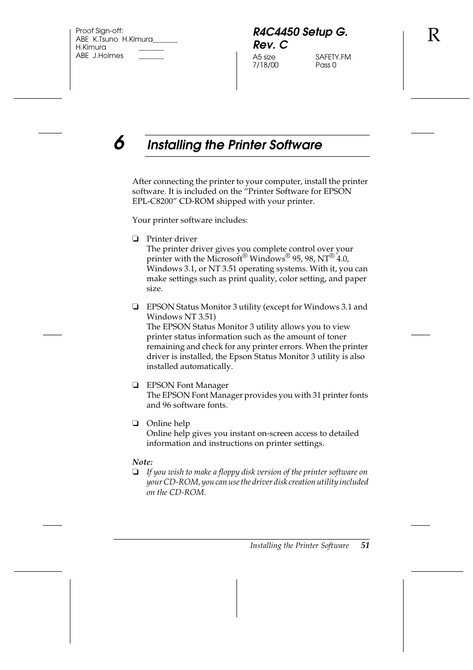 6 installing the printer software, Installing the printer software | Epson EPL-C8200 User Manual | Page 59 / 90