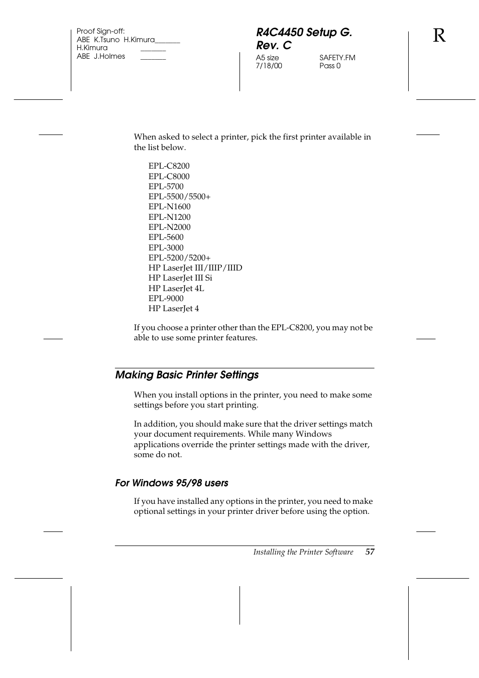 Making basic printer settings, For windows 95/98 users | Epson EPL-C8200 User Manual | Page 65 / 90
