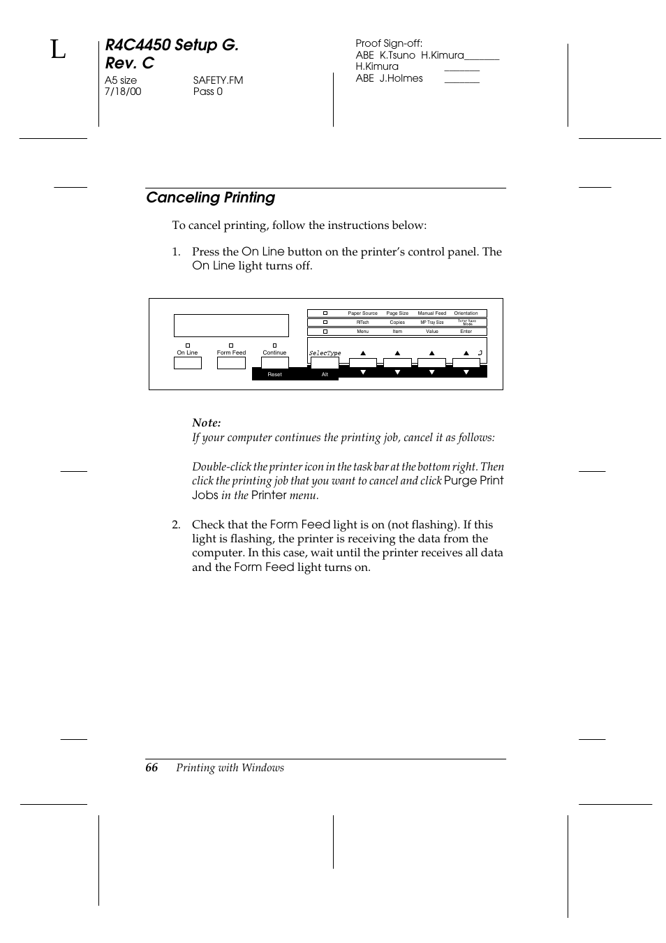 Canceling printing, Printing with windows | Epson EPL-C8200 User Manual | Page 74 / 90