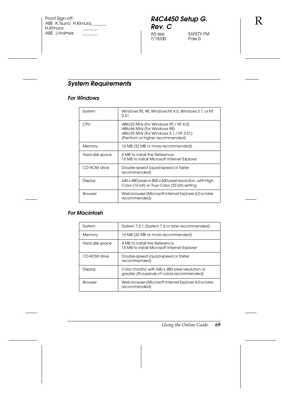 System requirements, For windows, For macintosh | For windows for macintosh | Epson EPL-C8200 User Manual | Page 77 / 90