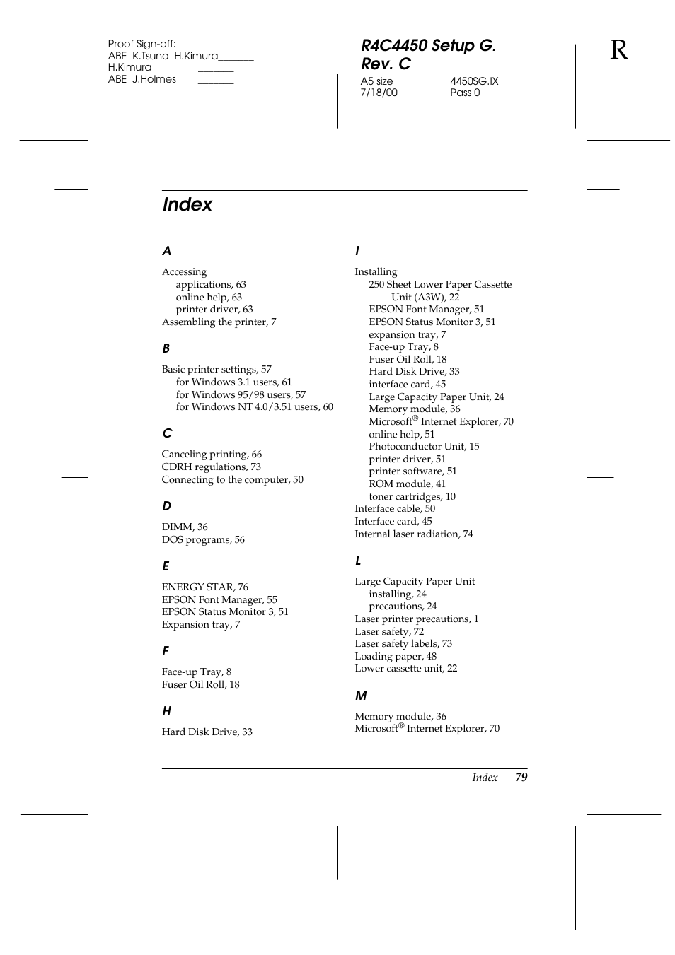 Index | Epson EPL-C8200 User Manual | Page 87 / 90